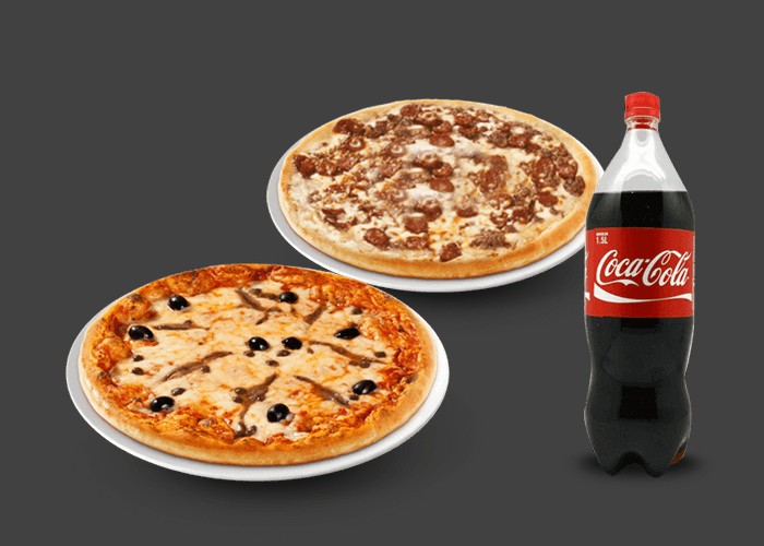 2 Pizzas senior au choix<br>
+ 1 Maxi coca cola 1.25l.