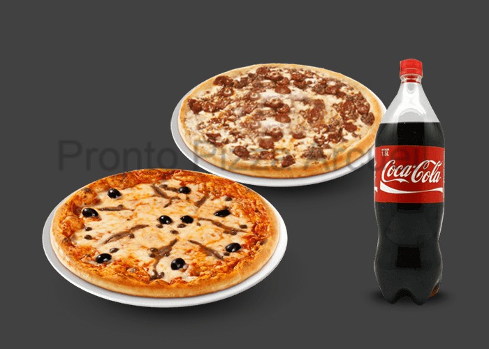 2 Pizzas senior au choix<br>
+ 1 Maxi coca cola 1.25l.