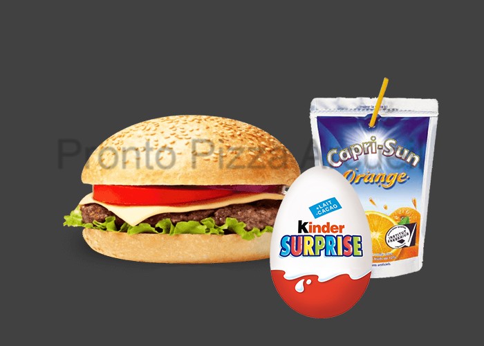 Cheese burger 
+ Kinder surprise 
+ Capri-Sun.